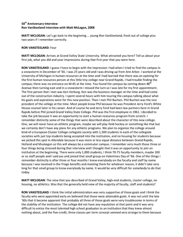 Ron V Ron VanSteeland (interview video and transcript) · Digital Collections